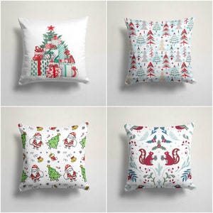 Federa per cuscino natalizia/Federe per cuscino scatola regalo di Natale/Decorazione per la casa con albero di pino e scoiattolo/Federe per cuscino tendenza invernale/Federe per cuscino con stampa di Babbo Natale