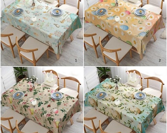 Happy Easter Tablecloth|Spring Trend Tabletop|Farmhouse Tablecloth|Rustic Kitchen Decor|Bunny and Egg Print Table Cover