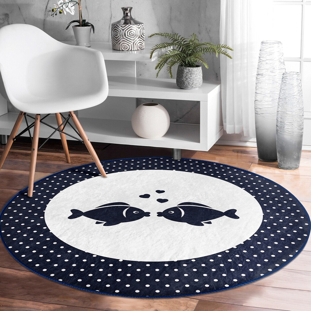 Nautical Round Rug|non-slip Round Carpet|anchor and Wheel Circle Carpet ...