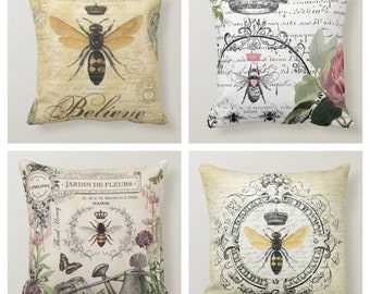 Queen Bee Pillow Case|Floral Bee Pillow Cover|Decorative Cushion Case|Housewarming Bee Pillow|Farmhouse Bee Cushion Cover|Bee Throw Pillow