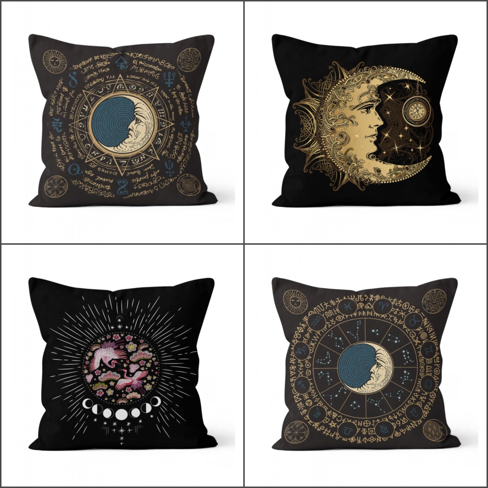 CRESCENT CUSHION Gothic pillowcase with moon and stars - Restyle