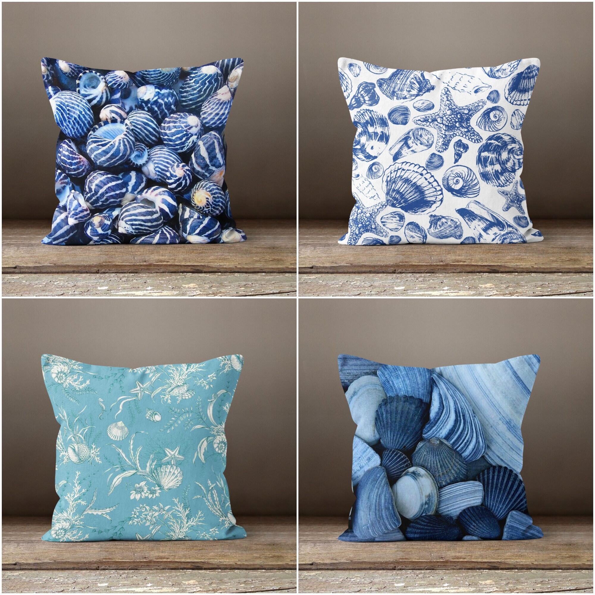 Nautical Coastal Throw Pillow Covers 18x18 Set of 2 Beach Theme Blue  Seashell Coral Starfish Pillow Cover Cotton Summer Couch Pillow Cases  Outdoor