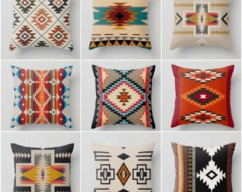 Rug Design Pillow Covers|Terracotta Southwestern Cushion Case|Decorative Aztec Print Ethnic Home Decor|Farmhouse Style Geometric Pillow Case