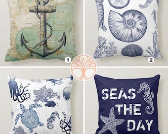 Nautical Pillow Case|navy Marine Pillow Cover|decorative Seashell