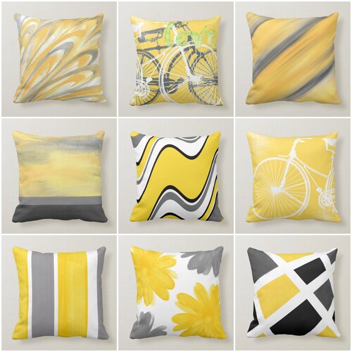 Yellow Gray Flower Pillow Cover Throw Pillow Modern Home Etsy