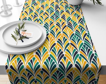 Abstract Geometric Table Runner|Colorful Tablecloth|Decorative Tabletop|Boho Home Decor|Farmhouse Kitchen Decor|Housewarming Table Runner