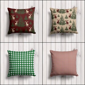Federa per cuscino natalizio con cervo/federa per cuscino con albero di pino/federa per cuscino a quadri/decorazione per la casa a quadri/fodera per cuscino invernale/fodera per cuscino con stampa di cervo natalizio