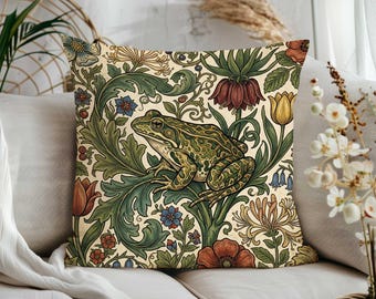 Botanical Frog Cushions Cover|Floral Animal Print Sofa Pillow Case|Nature Print Throw Pillow Case