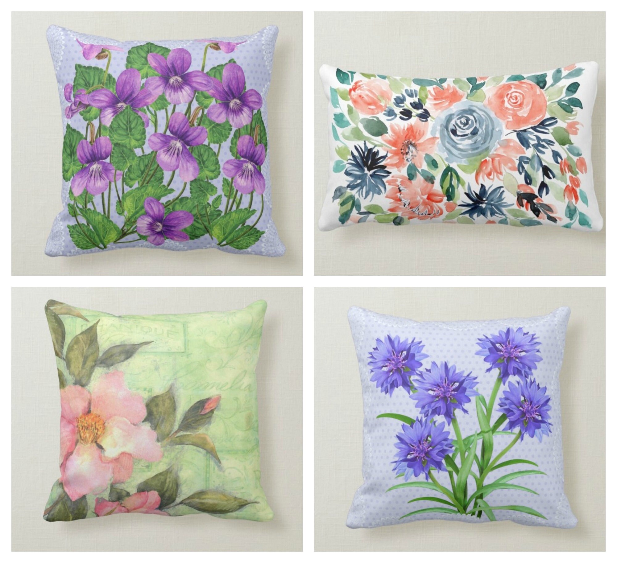 purple floral throw pillows