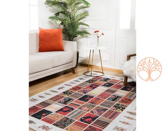 Patchwork Style Rug|Machine-Washable Non-Slip Rug|Colorful Abstract Design Washable Carpet|Decorative Area Rug|Multi-Purpose Anti-Slip Rug