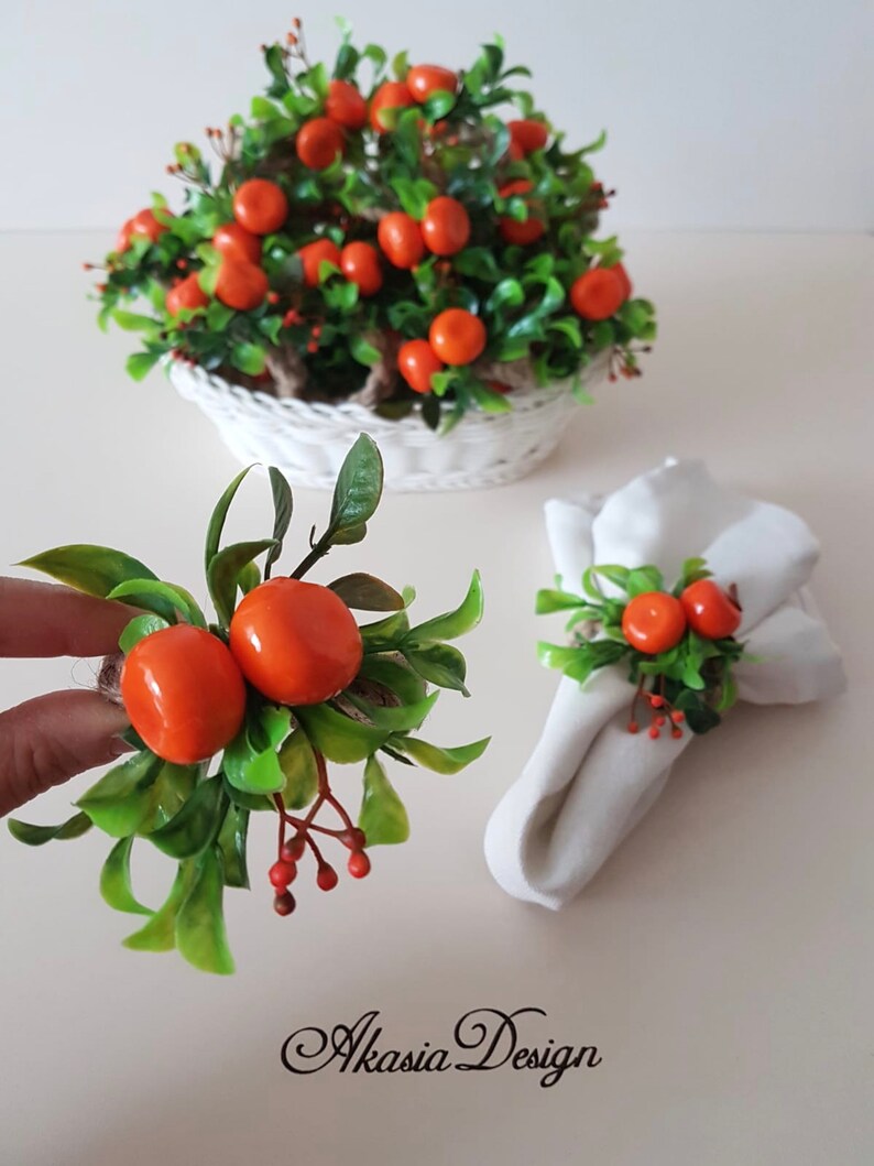 Faux Mandarin Napkin Ringfloral Tangerine Napkin Etsy