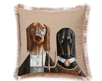 Bageyou Federa Per Cuscino 45x45cm Con Motivo Cane (Brittany Spaniel, Dogue De Bordeaux) E Zampe, Lino Misto, Beige
