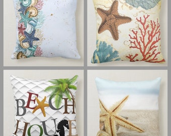 Beach House Pillow Case|Navy Marine Pillow Cover|Decorative Coastal Cushions|Coastal Throw Pillow|Blue Starfish Home Decor|Nautical Decor