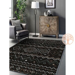 Tapete escandinavo | Tapete lavável à máquina | Tapete com design de tapete para área de fazenda | Tapete com estampa nórdica étnica | Tapete antiderrapante geométrico multiuso Boho
