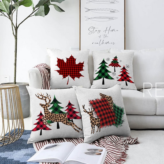 Set of 4 Christmas Pillow Coversred Green Buffalo Check Xmas - Etsy Israel