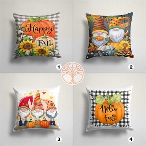 Fall Trend Pillow Cover|Checkered Happy Fall Pillow Top|Pumpkin and Dwarf Print Throw Pillow Top|Autumn Cushion Case|Hello Fall Cushion Case