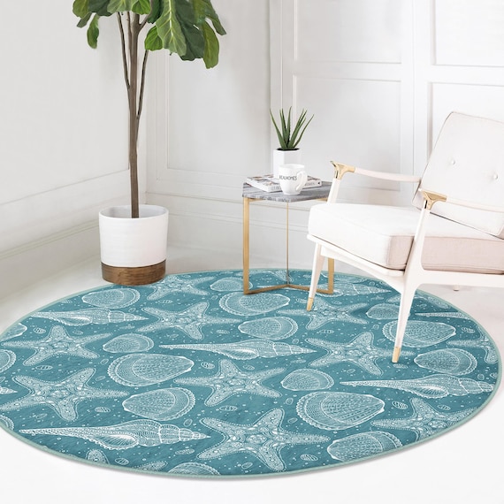 Beach House Round Rug|non-slip Round Carpet|decorative Seaweed and