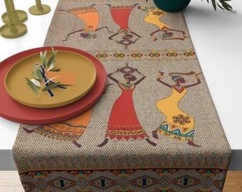 African Table Runner|Ethnic Tablecloth|Decorative African Tabletop|Rustic Home Decor|Farmhouse Kitchen Decor Gift|Housewarming Table Runner