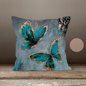 Butterfly Pillow Case|Turquoise and Gray Butterfly Pillow Cover|Decorative Cushion Case|Housewarming Boho Pillow|Colorful Butterfly Pillow