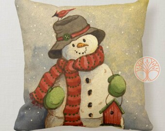 Winter Trend Pillow Cover|Cute Snowman Decor|Winter Throw Pillow Case|Outdoor Snowflake Pillow Top|Housewarming Decorative Let It Snow Decor