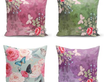 Butterfly Pillow Case|Floral Butterfly Cushion Cover|Decorative Throw Pillow Top|Housewarming Boho Pillow Cover|Farmhouse Porch Cushion Case