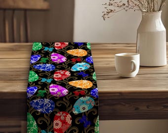 Colorful Easter Table Runner|Happy Easter Kitchen Decor|Egg Print Tablecloth|Checkered Holiday Decor|Spring Tablecloth