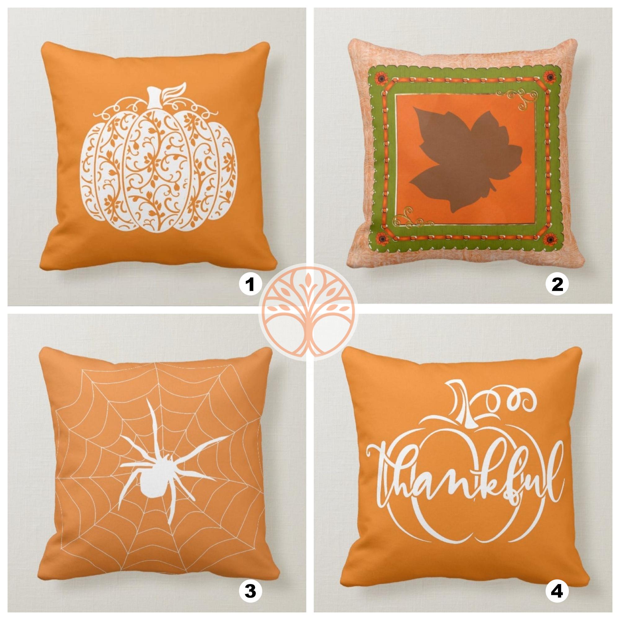 Set Di 4 Federe Decorative Autunnali, 45 X 45 Cm, Con Zucche E