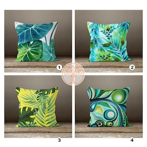 Funda de almohada con estampado de plantas tropicales/Funda de almohada Sunbrella/Funda de cojín floral/Funda de almohada decorativa con hojas verdes/Regalo para un nuevo hogar/Funda de almohada para exteriores
