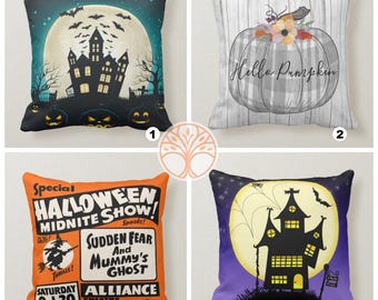 Halloween Pillow Case|Fall Trend Ghost Pillow|Autumn Witch Cushion Case|Gray Pumpkin Throw Pillow|Trick or Treat Home Decor|Happy Halloween