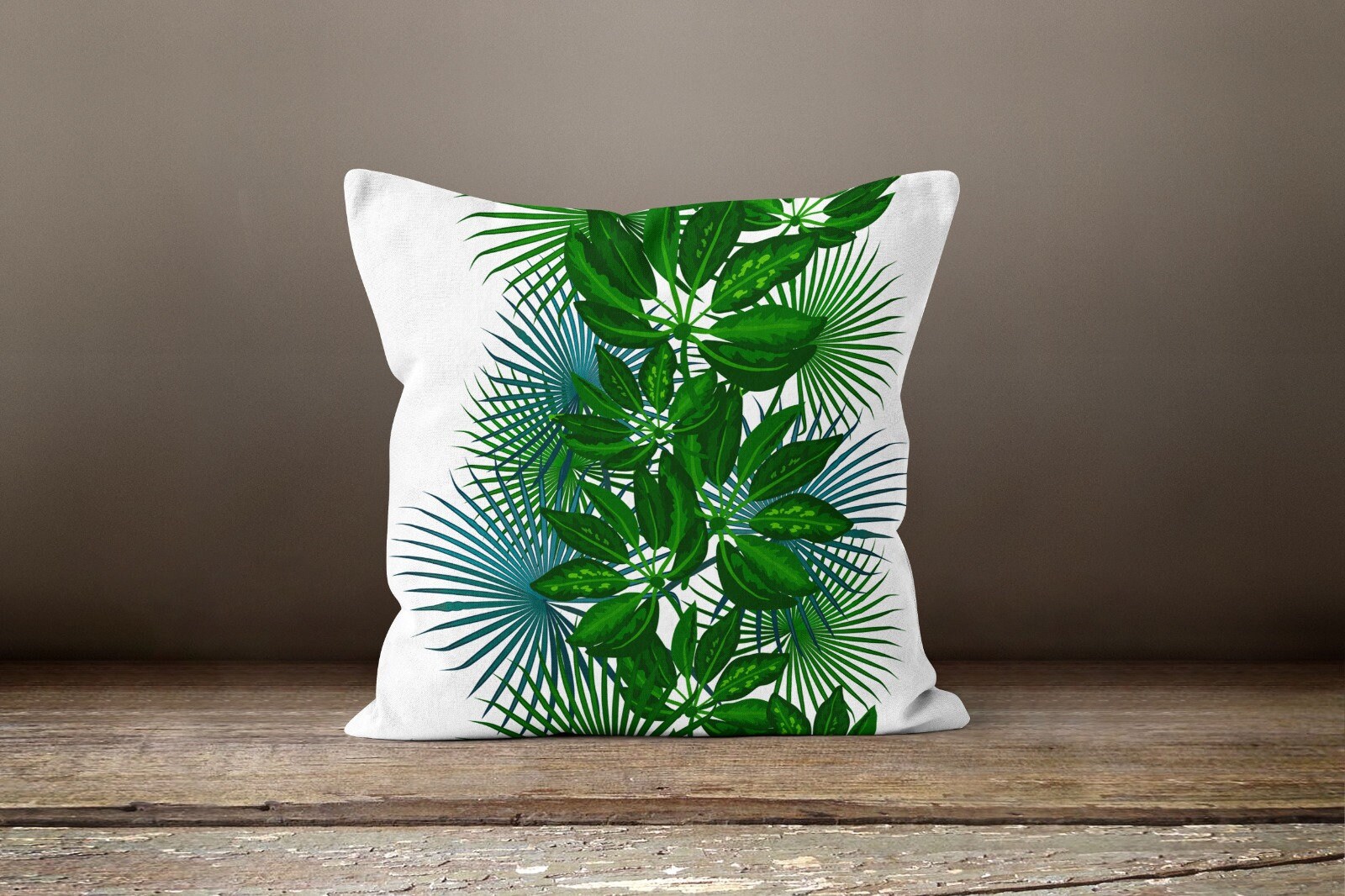 Federa cuscino copricuscino set 2 pz divano con foglie tropicali 50x50 cm