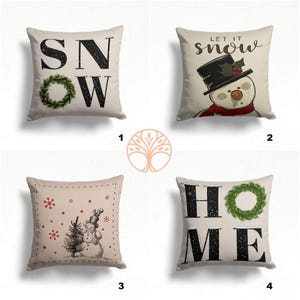 Federa per cuscino Winter Trend/Cuscino con stampa di neve e casa/Decorazione con simpatico pupazzo di neve/Federa per cuscino Let It Snow/Federa per cuscino con pupazzo di neve, pino e fiocco di neve