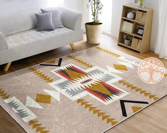 Southwestern Rug|Rug Design Carpet|Rustic Pattern Machine-Washable Non-Slip Mat|Aztec Fringed Anti-Slip Floor Mat|Ethnic Geometric Decor