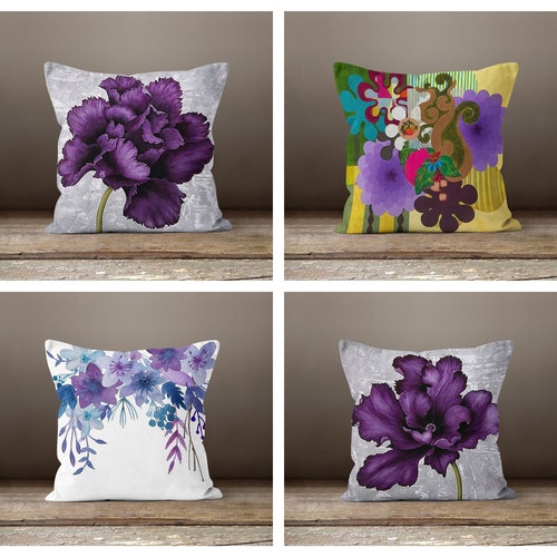 Purple Floral Pillow Cover Summer Trend Cushion Case Etsy