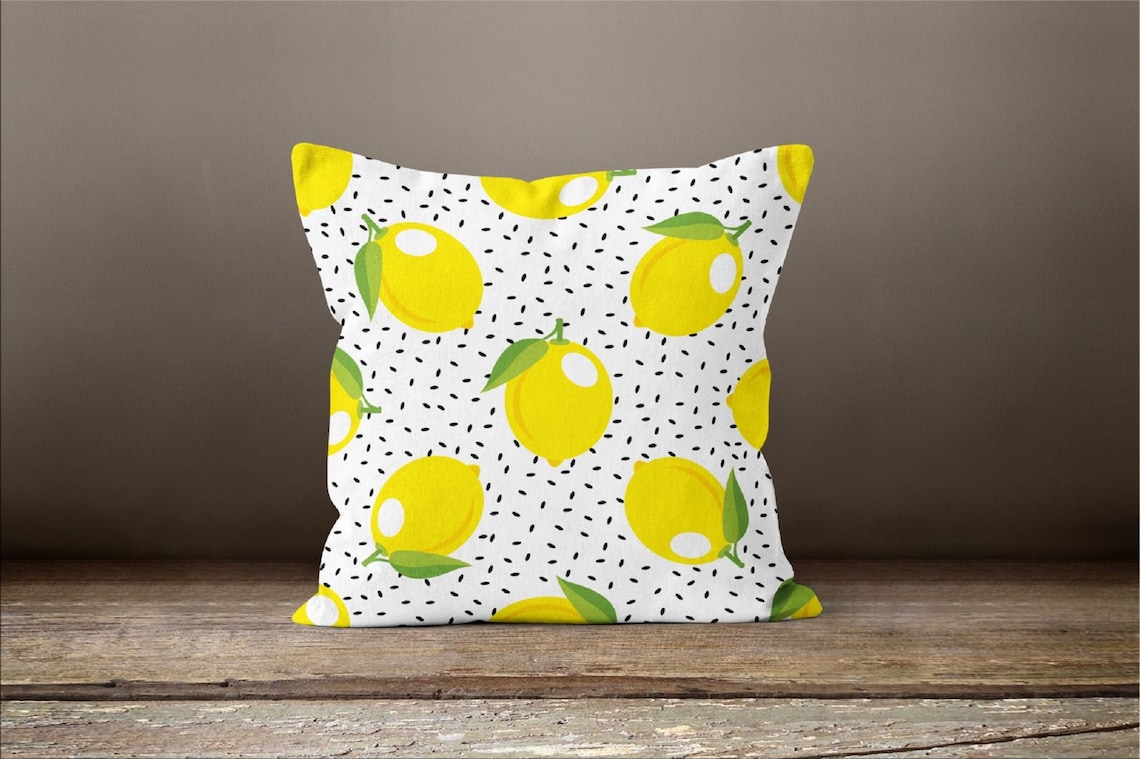 4 Kissenbezüge 45x45cm Zitrone Blumen - Sommer Deko Gelb