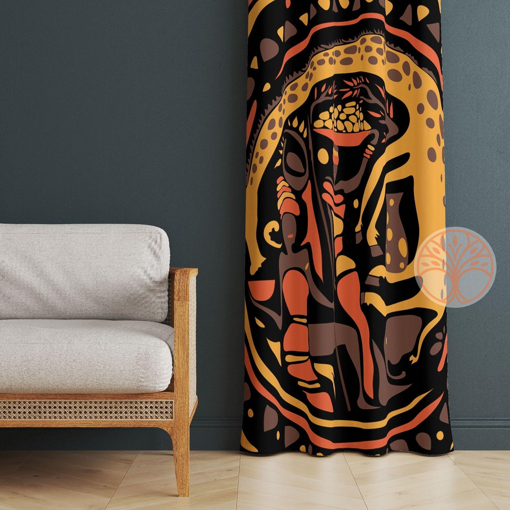 African Boho Curtain|Thermal Insulated Tribal Panel Window Curtain|Safari Print Living Room Curtain|Abstract Design Authentic African Decor