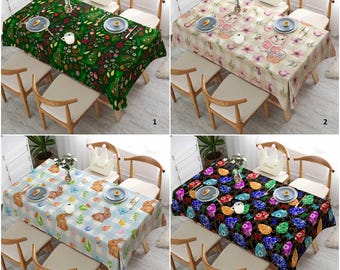 Colorful Easter Tablecloth|Cute Bunny Print Table Cover|Spring Tabletop|Farmhouse Tablecloth|Rustic Kitchen Decor