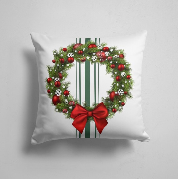 Merry Christmas Wreath Square Decorative Throw Pillow Cover Merry Christmas Wreath Square Decorative Throw Pillow Cover