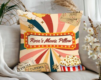 Custom Movie Time Cushion Case|Personalized Cinema Throw Pillow Covers|Gift for Him or Her|Popcorn Pillow Design