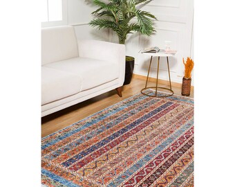 Ethnic Colorful Rug|Machine-Washable Non-Slip Rug|Abstract Design Washable Carpet|Traditional Pattern Rug|Multi-Purpose Anti-Slip Carpet