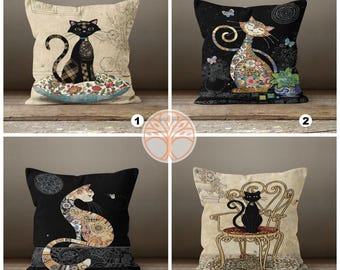 Cute Cat Pillow Covers|Cat Pattern Cushion Case|Housewarming Patchwork Style Throw Pillow|Decorative Bedding Home Decor|Outdoor Pillow Case