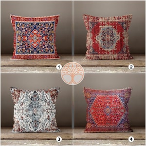 Rug Design Pillow Covers|Turkish Kilim Pattern Cushion Case|Worn Looking Rug Design|Ethnic Home Decor|Farmhouse Style Geometric Pillow Case