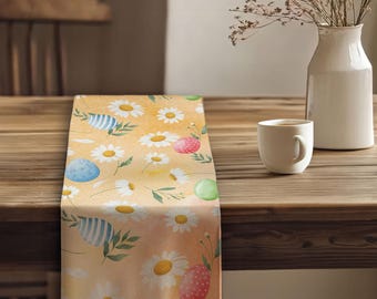 Floral Easter Table Runner | Bunny, Egg, Daisy Print Spring Decor