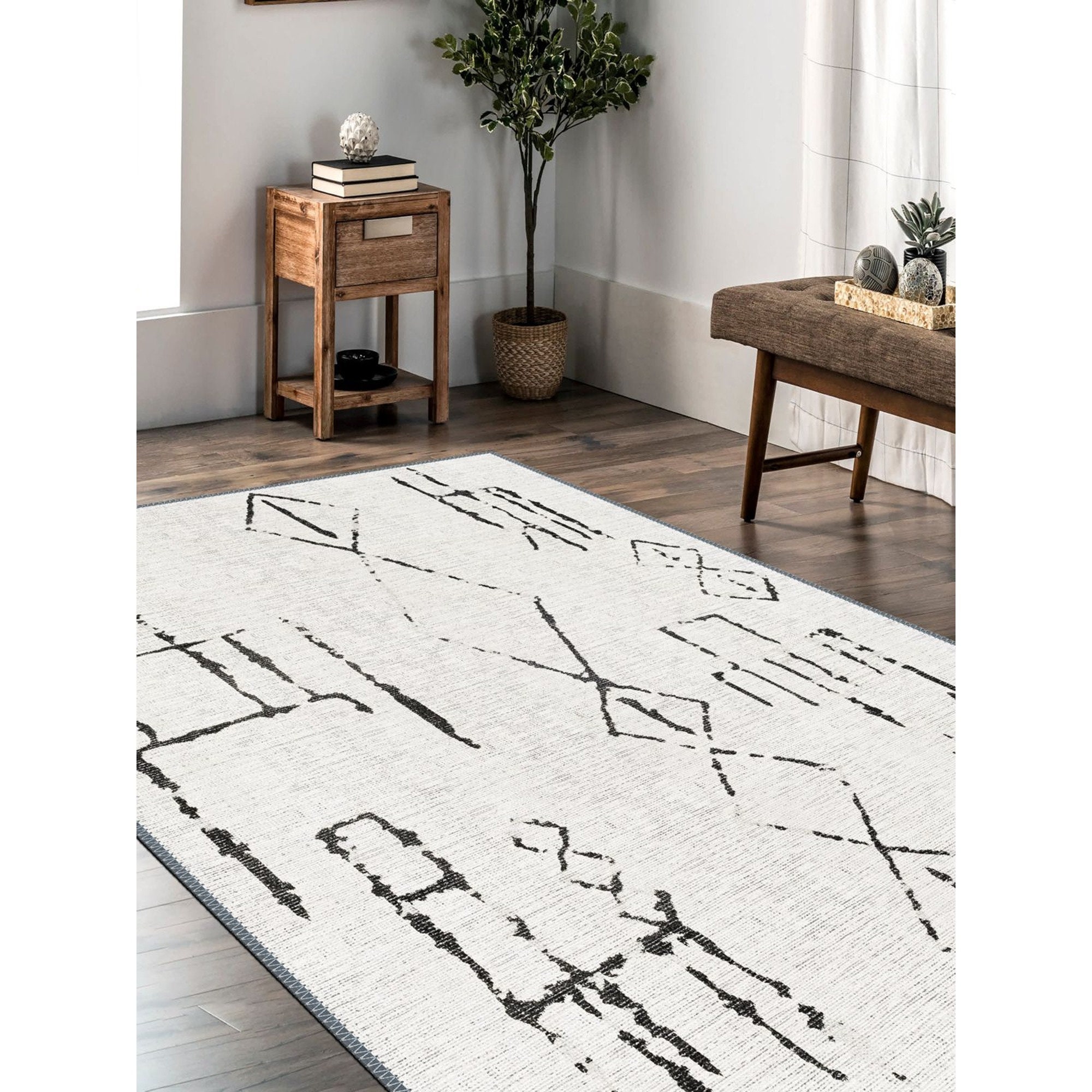  RUUGME Boho Rugs for Living Room 3 X 5,Super Soft Faux Rabbit  Fur Boho Area Rug,Washable and Stain Resistant Farmhouse Morrocan Rug,Thick  and No Smell Bohemian Decor Rugs (White, 3' x