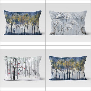 Julörngott | Rött fågelkuddfodral | Snötryck juldekoration | Vintertrend ländryggsbädd | Julkudde med rådjur i skogen