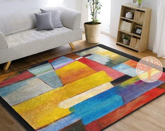 Abstract Area Rug|Colorful Boho Carpet|Machine-Washable Fringed Non-Slip Rug|Modern Multi-Purpose Anti-Slip Carpet|Abstract Living Room Rug
