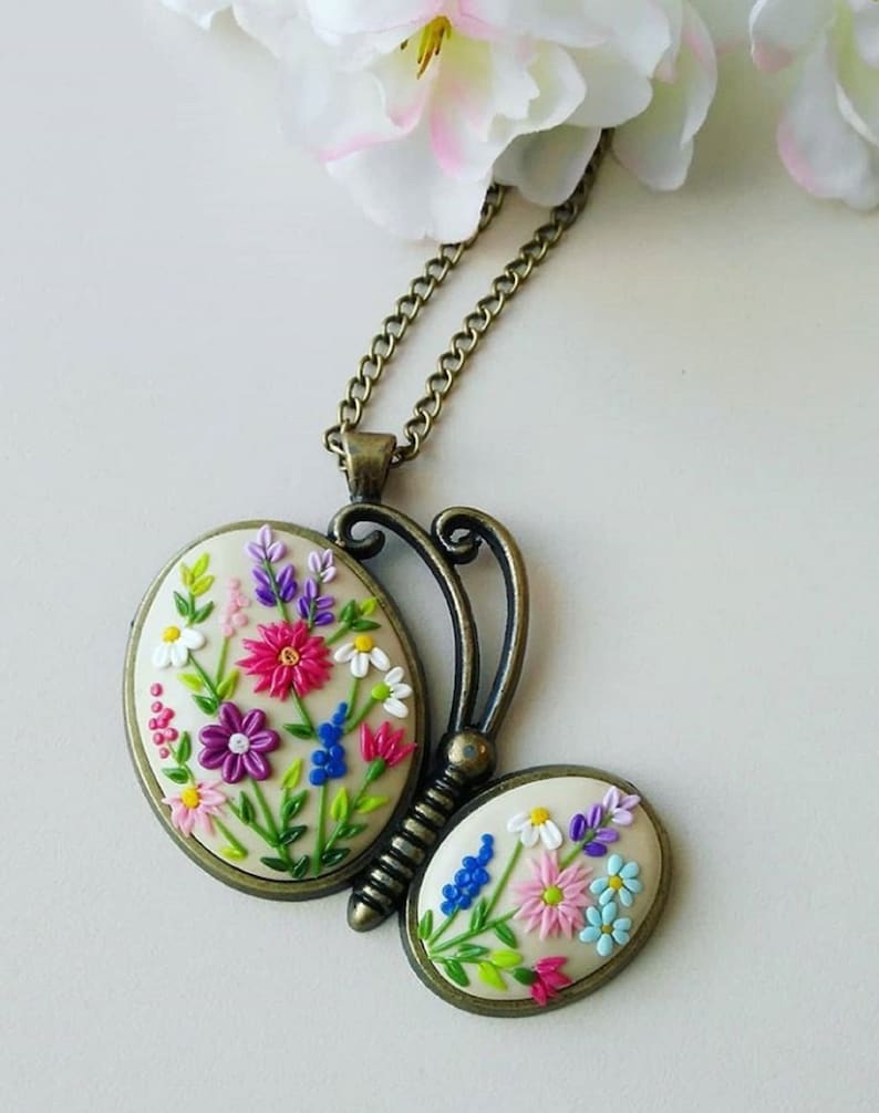 Barettes Colorful Floral Polymer Clay Jewelry Ring Bracelet Embroidery Blossom Necklace Earrings Floral Boho Gift For Her
