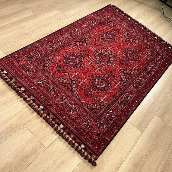 Afghan Pattern Rug|classic Red Afghan Carpet|machine-washable