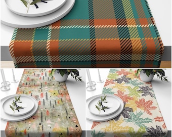 Fall Trend Table Runner|Dry Leaves Table Runner|Autumn Home Decor|Farmhouse Style Table Top|Housewarming Checkered Fall Themed Tablecloth