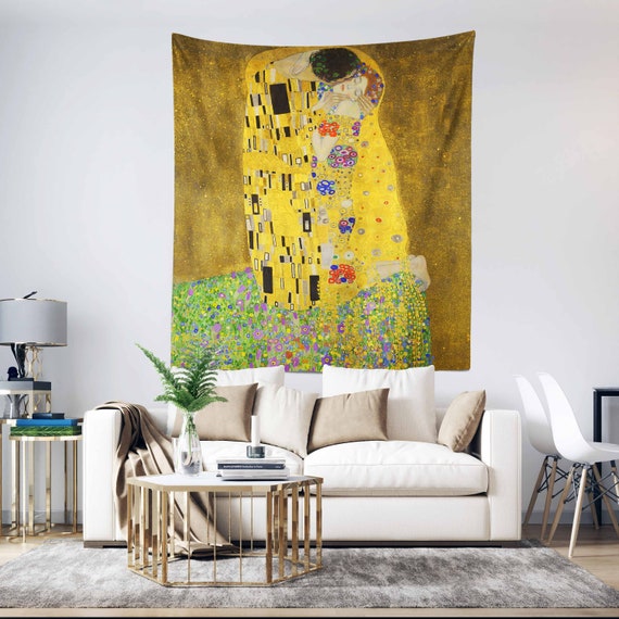 The Kiss by Gustav Klimt Wall Tapestrygustav Klimt Tapestrylove Wall Hanging Art Decormasterpiece Fabric Wall Artvalentines Day Gift Etsy Australia