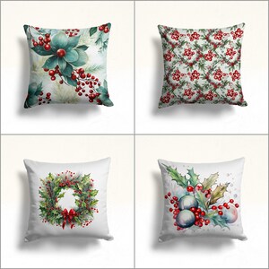 Federa per cuscino divano a forma di bacche di Natale/Copricuscino invernale/Copricuscino per portico a forma di pigna/Copricuscino con ghirlanda di Natale floreale/Decorazione per la casa a forma di bacche rosse